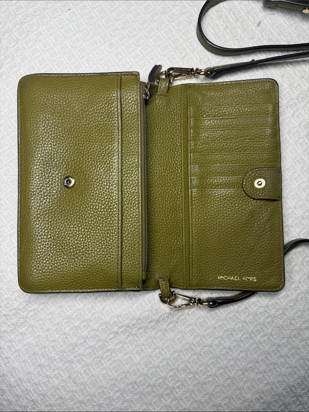 Michael Kors olive green wallet crossbody small leather bag
